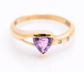 Vintage 9ct Yellow Gold Ring With Trilliant Cut Amethyst & Natural Diamonds UK Size O1/2 (A2093)