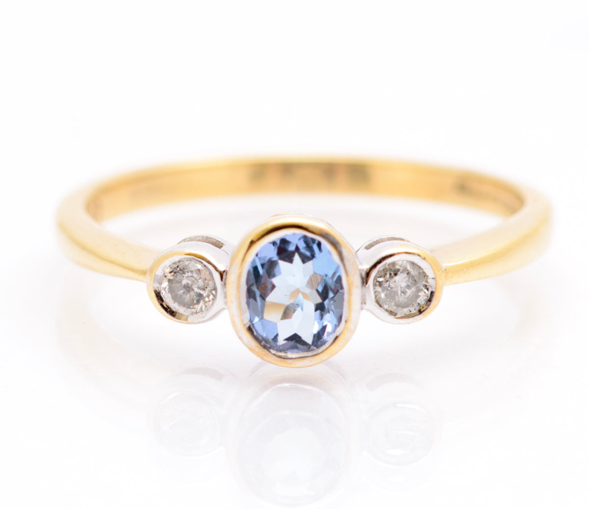 Vintage 9ct Yellow Gold Elegant Tanzanite & Diamond Trilogy Ring Size N (A2096)
