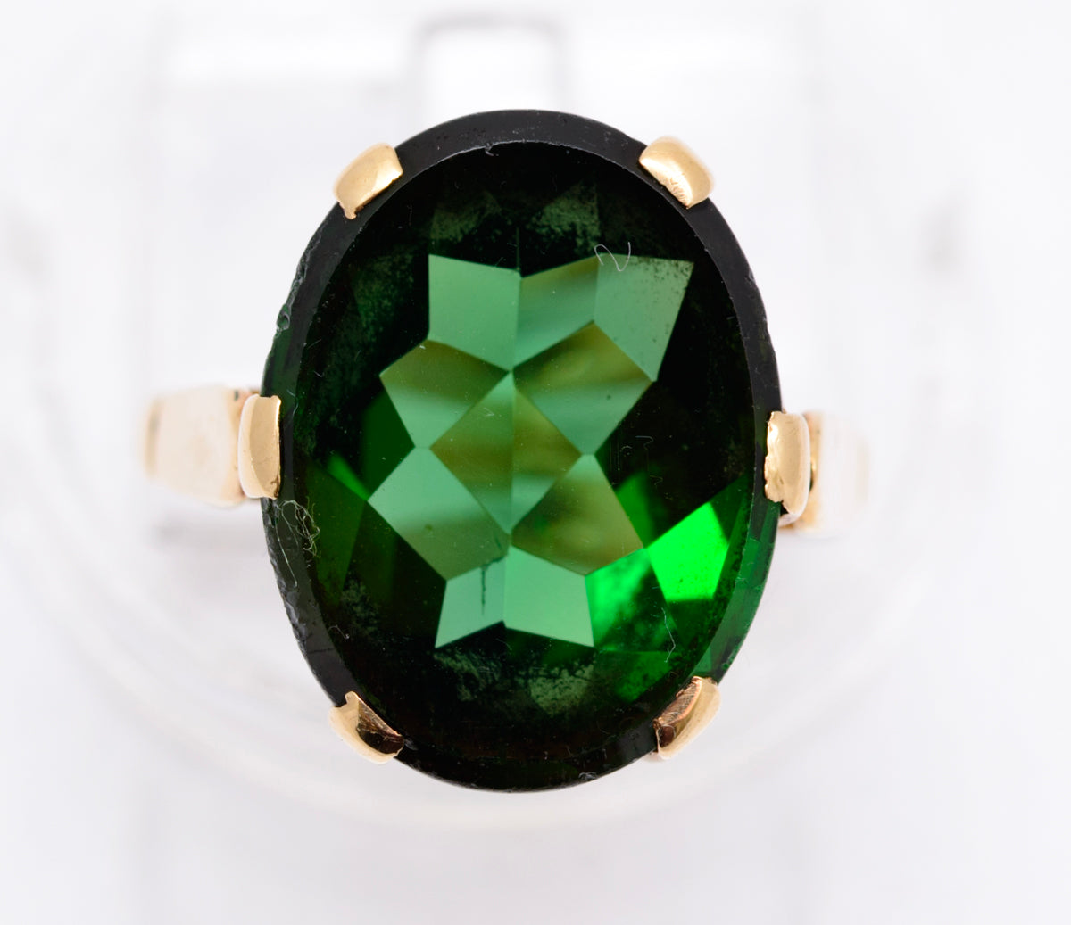 Vintage 9ct Yellow Gold & Large 10 Carat Green Tourmaline Gemstone Ring Size M (A2099)
