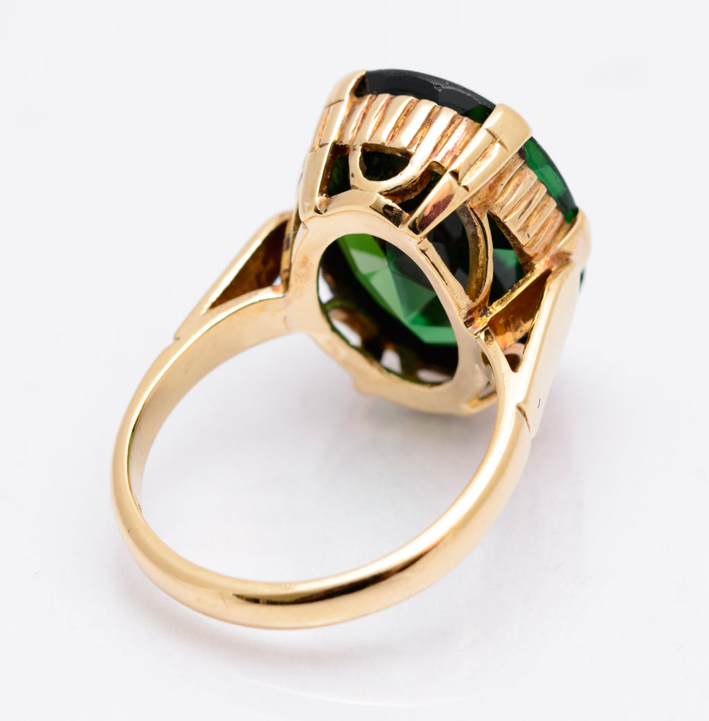 Vintage 9ct Yellow Gold & Large 10 Carat Green Tourmaline Gemstone Ring Size M (A2099)