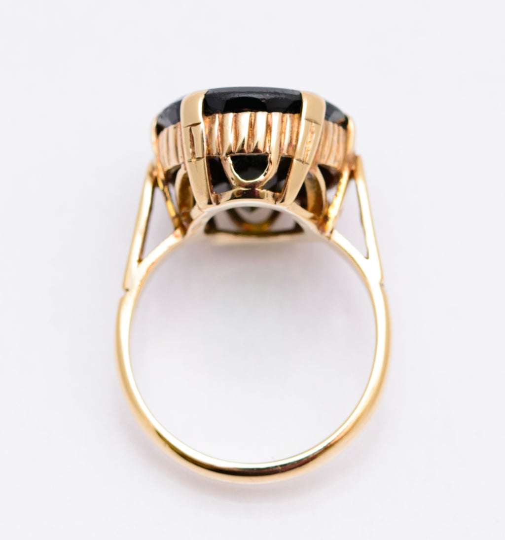 Vintage 9ct Yellow Gold & Large 10 Carat Green Tourmaline Gemstone Ring Size M (A2099)
