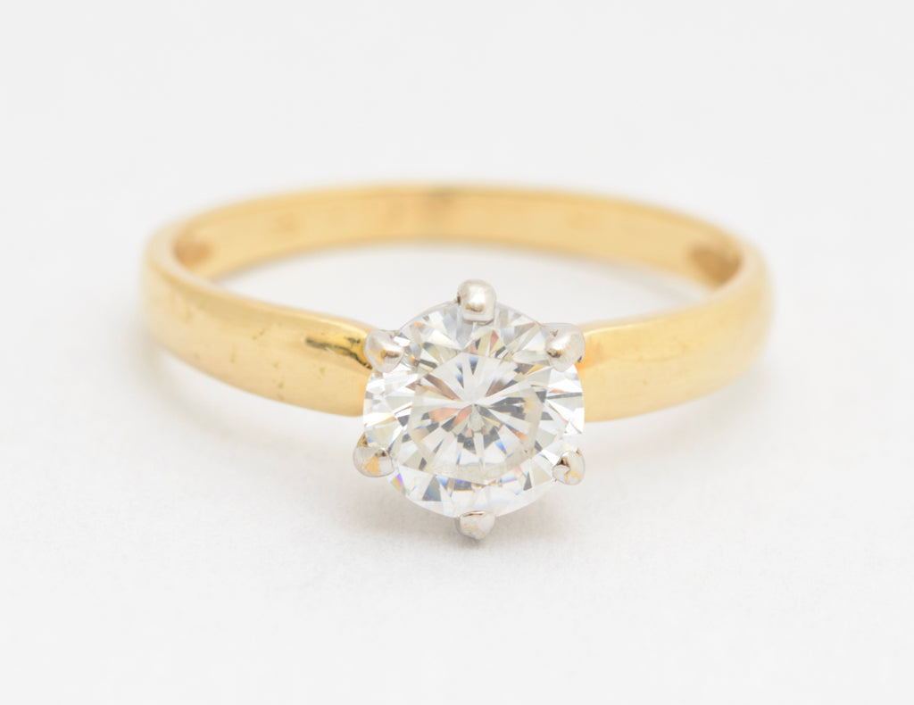 Vintage 9ct Yellow Gold 1 Carat CZ Solitaire Engagement Ring Sheffield Hallmark (A2101)