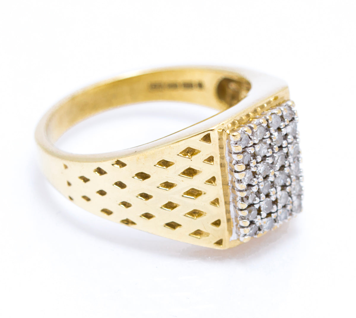 Vintage Mens 9ct Yellow Gold & 24 Diamond Panel Signet Ring Size S Hallmarked (A2108)