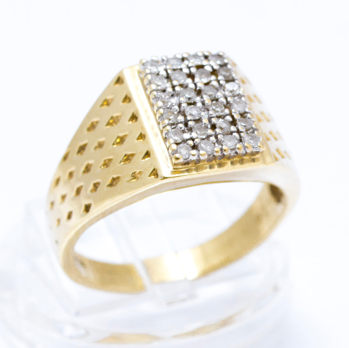 Vintage Mens 9ct Yellow Gold & 24 Diamond Panel Signet Ring Size S Hallmarked (A2108)