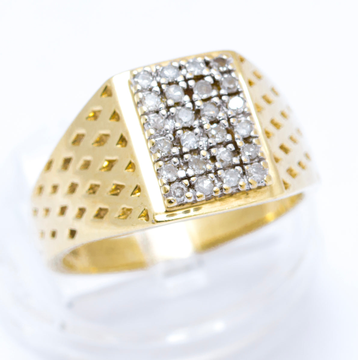Vintage Mens 9ct Yellow Gold & 24 Diamond Panel Signet Ring Size S Hallmarked (A2108)