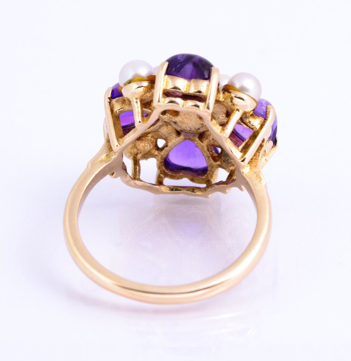 Vintage 9ct Yellow Gold Cultured Pearl & Natural Amethyst Dress Ring UK Size O (A2131)