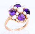 Vintage 9ct Yellow Gold Cultured Pearl & Natural Amethyst Dress Ring UK Size O (A2131)