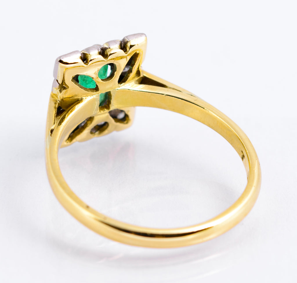 Vintage 18ct Gold Natural Emerald 0.5 Carat & Diamond Halo Ring Art Deco Design (A2135)