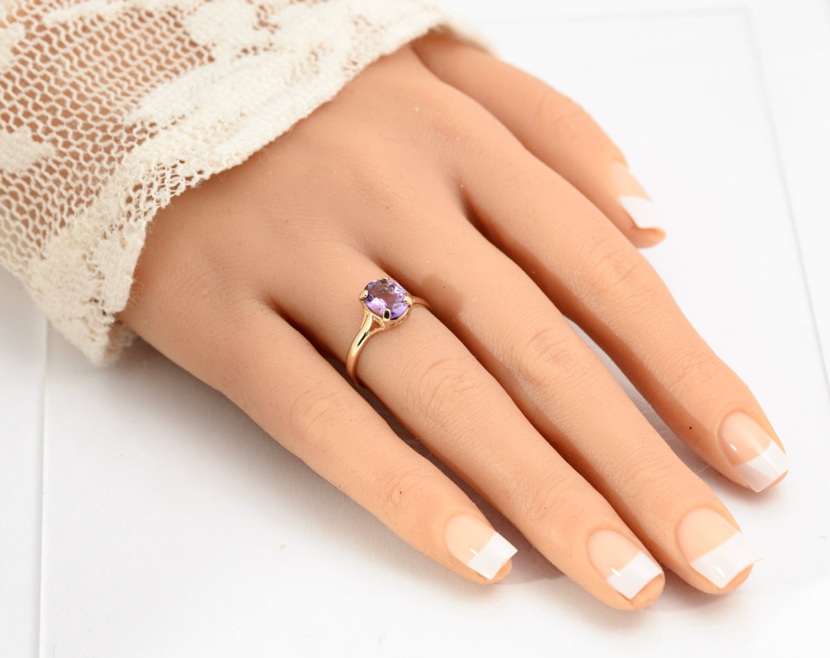 Vintage 9ct Gold & 1.5 Carat Amethyst Solitaire Ring Hallmarked Size P (A2154)