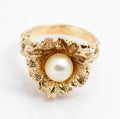 Vintage 9ct Yellow Gold Ring Brutalist Design With Cultured Pearl 8.1 Grams UK Size P (A2167)