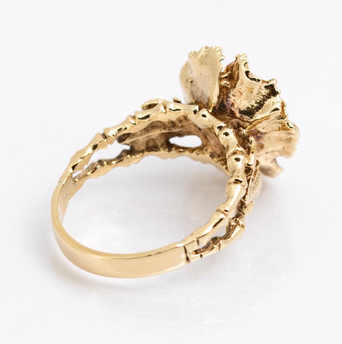 Vintage 9ct Yellow Gold Ring Brutalist Design With Cultured Pearl 8.1 Grams UK Size P (A2167)
