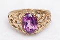 Vintage 9ct Gold Purple Topaz Ring - Modernist Open Shoulders - Birmingham 1975