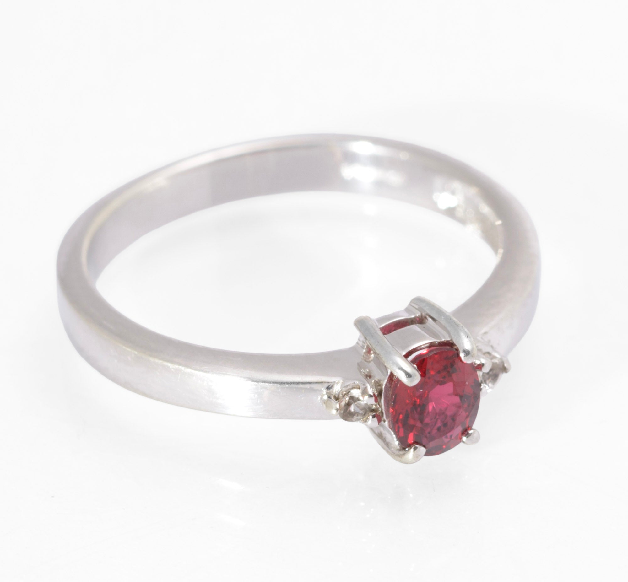 9ct White Gold Ruby & Topaz Engagement Ring Brilliant Cut Stone UK Size N (Code A563)