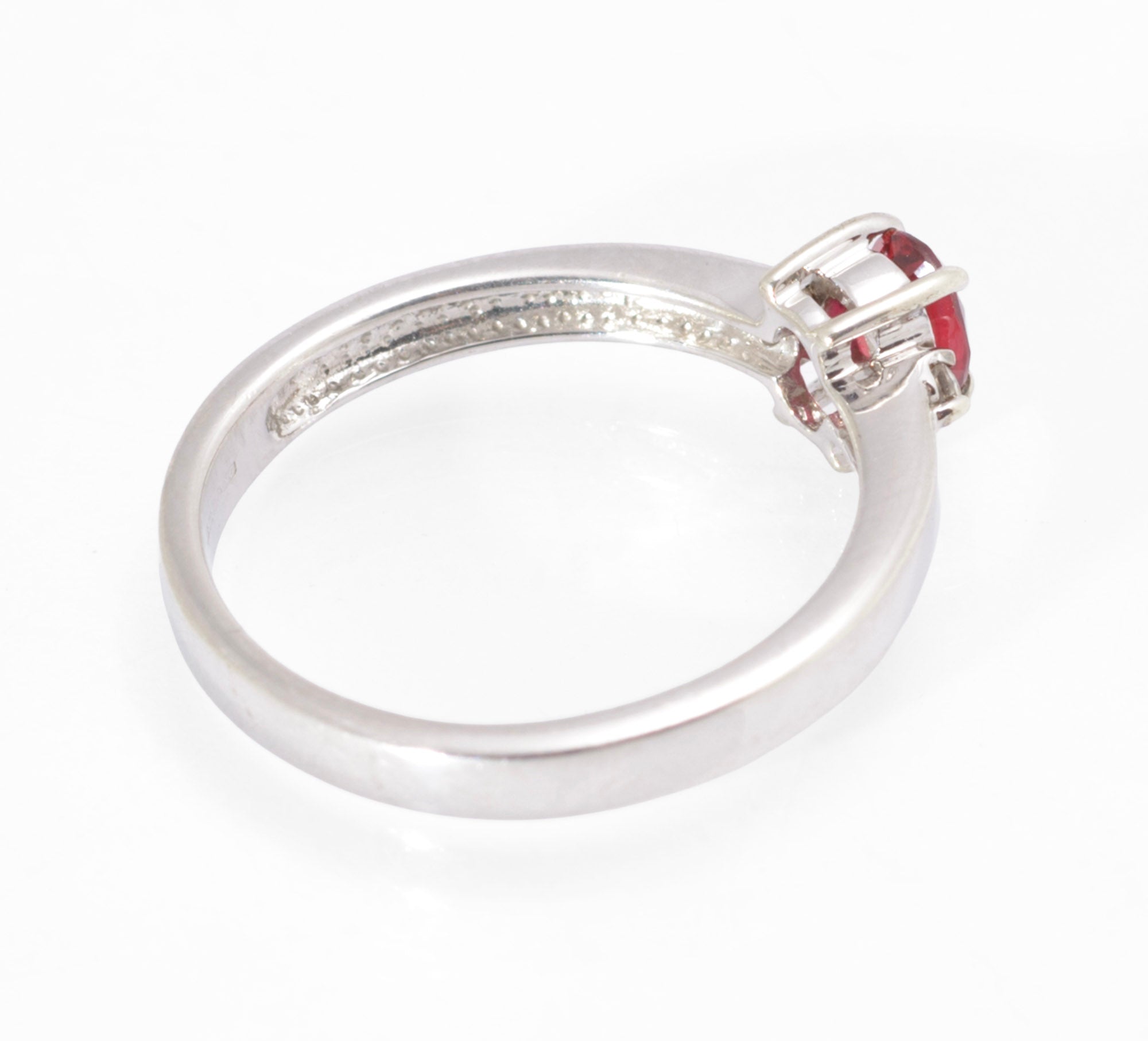 9ct White Gold Ruby & Topaz Engagement Ring Brilliant Cut Stone UK Size N (Code A563)