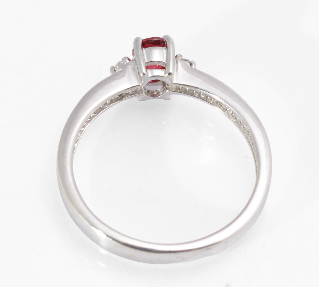 Vintage 9ct White Gold Ruby & Topaz Ring - Hallmarked 2007 - UK Size N - A563