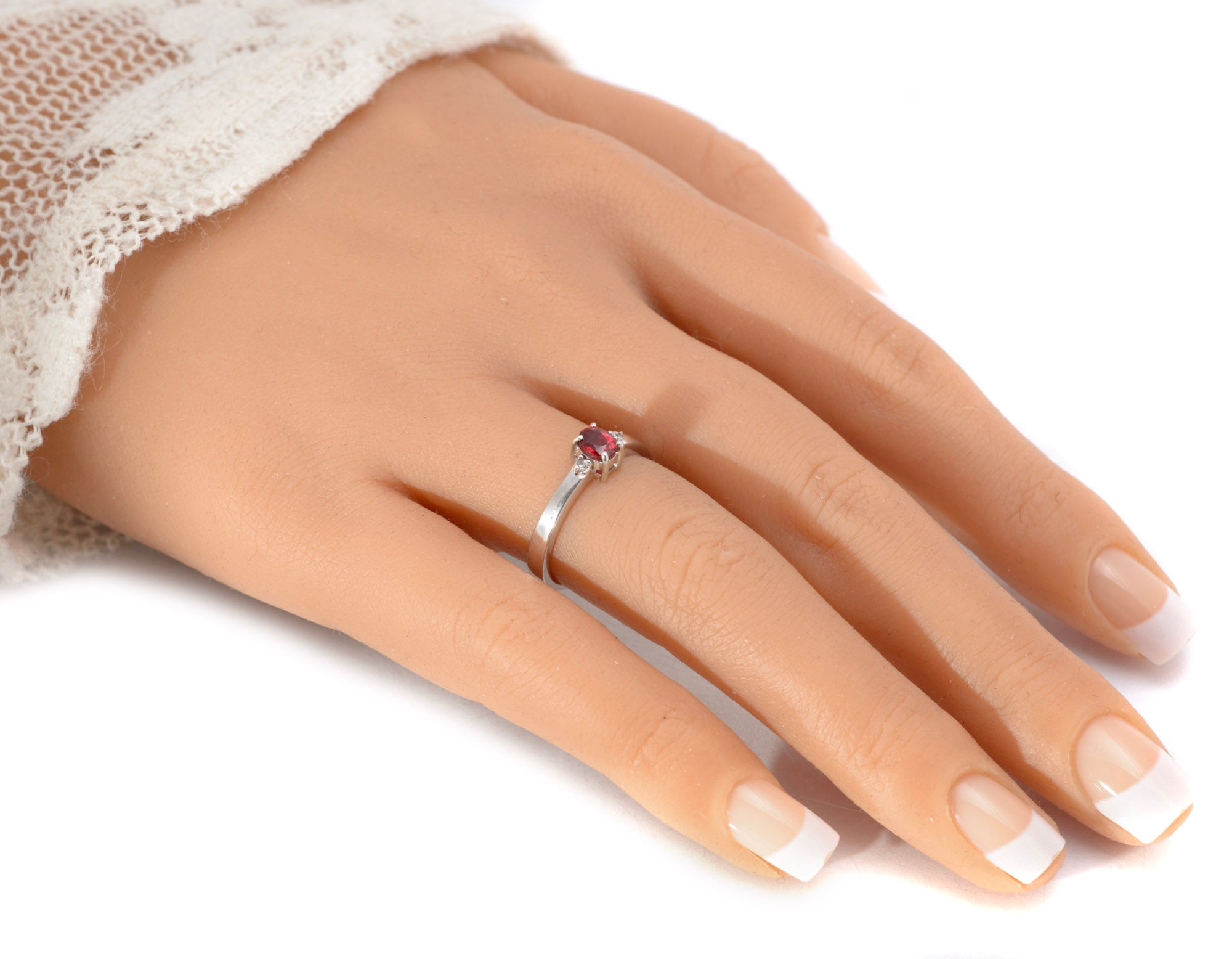 Vintage 9ct White Gold Ruby & Topaz Ring - Hallmarked 2007 - UK Size N - A563