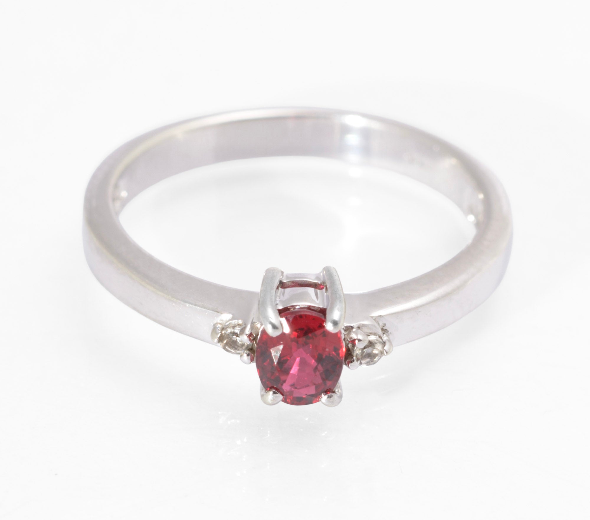 9ct White Gold Ruby & Topaz Engagement Ring Brilliant Cut Stone UK Size N (Code A563)