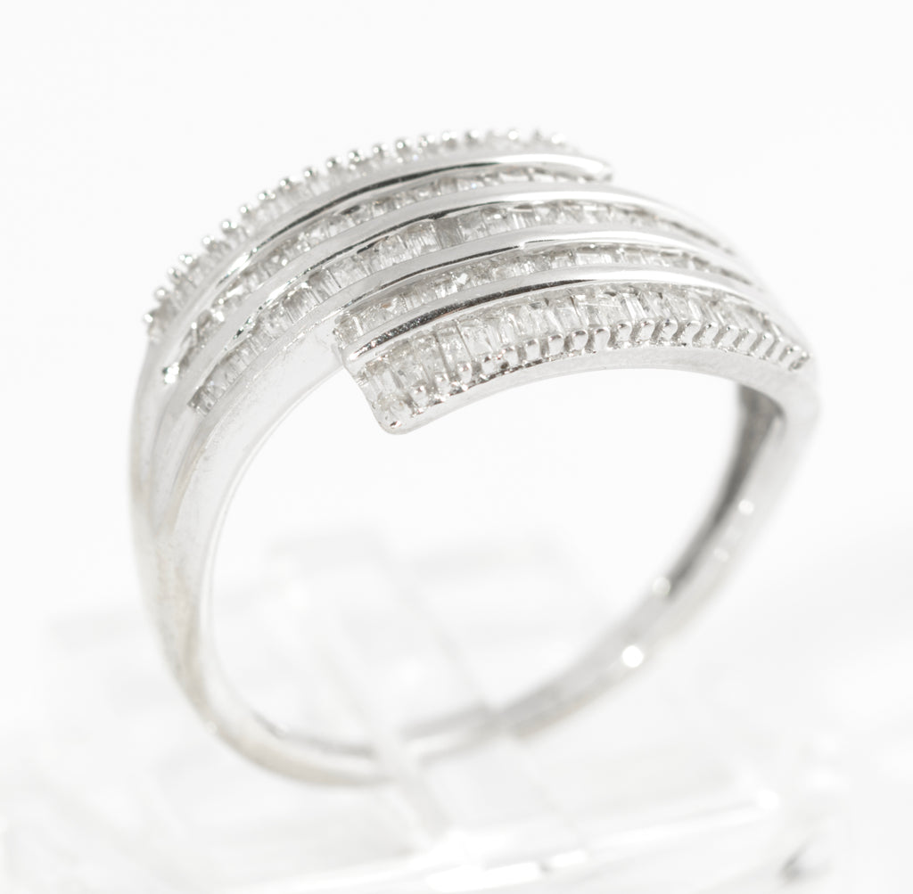 10K White Gold & Diamond Channel Set Crossover Ladies Ring UK Size O  (Code A585)