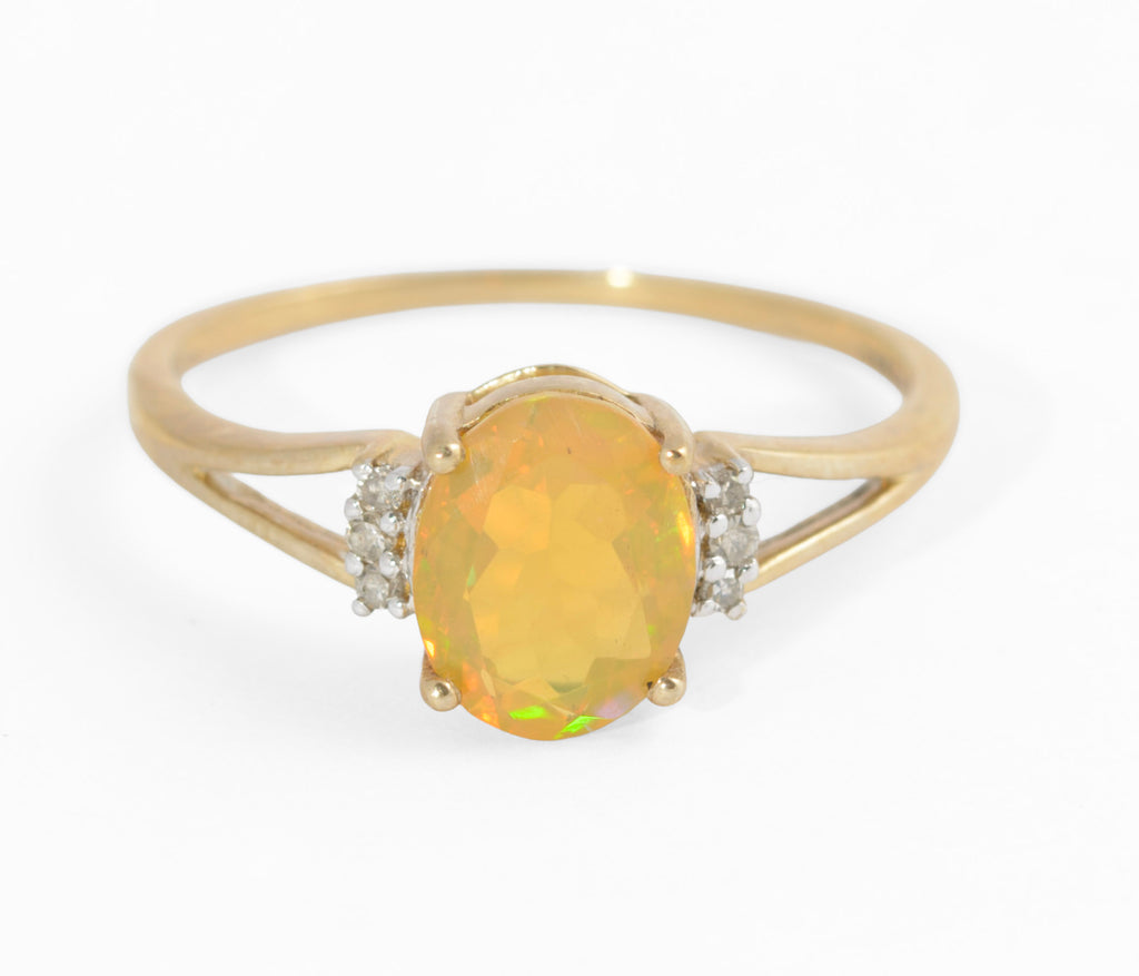 Vintage 9ct Gold Facet Cut Welo Opal & Diamond Ring - TGGC - Birmingham 2012