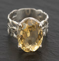 9ct White Gold & Lemon Citrine Ring - 8.5ct Oval Cut - Birmingham 1997 
