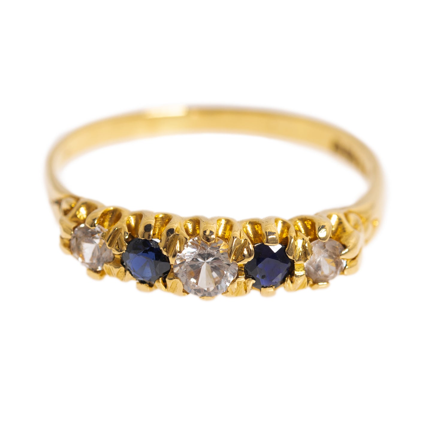 Vintage 18ct Gold Ring With Sapphire & White Spinel Gemstones H'mark London 1982 (A744)