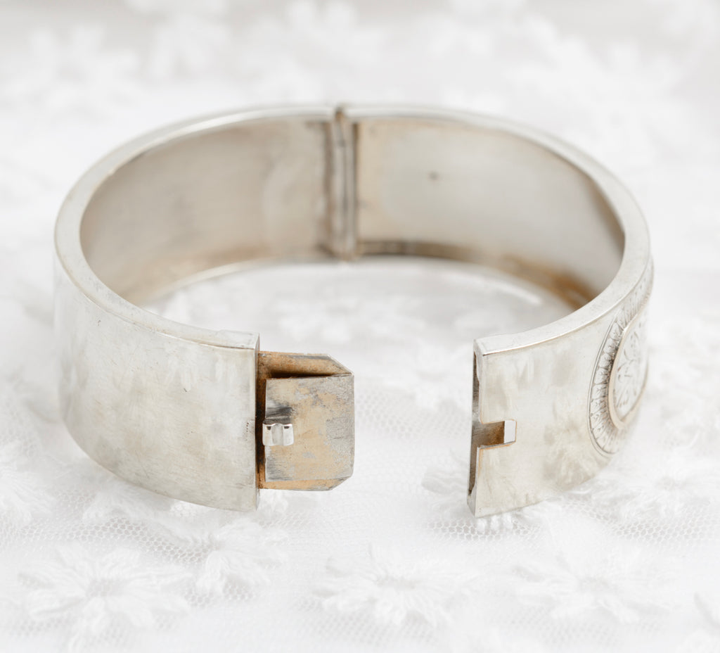 Antique Victorian Sterling Silver & Gold Cuff Bangle c.1880 (B2174)