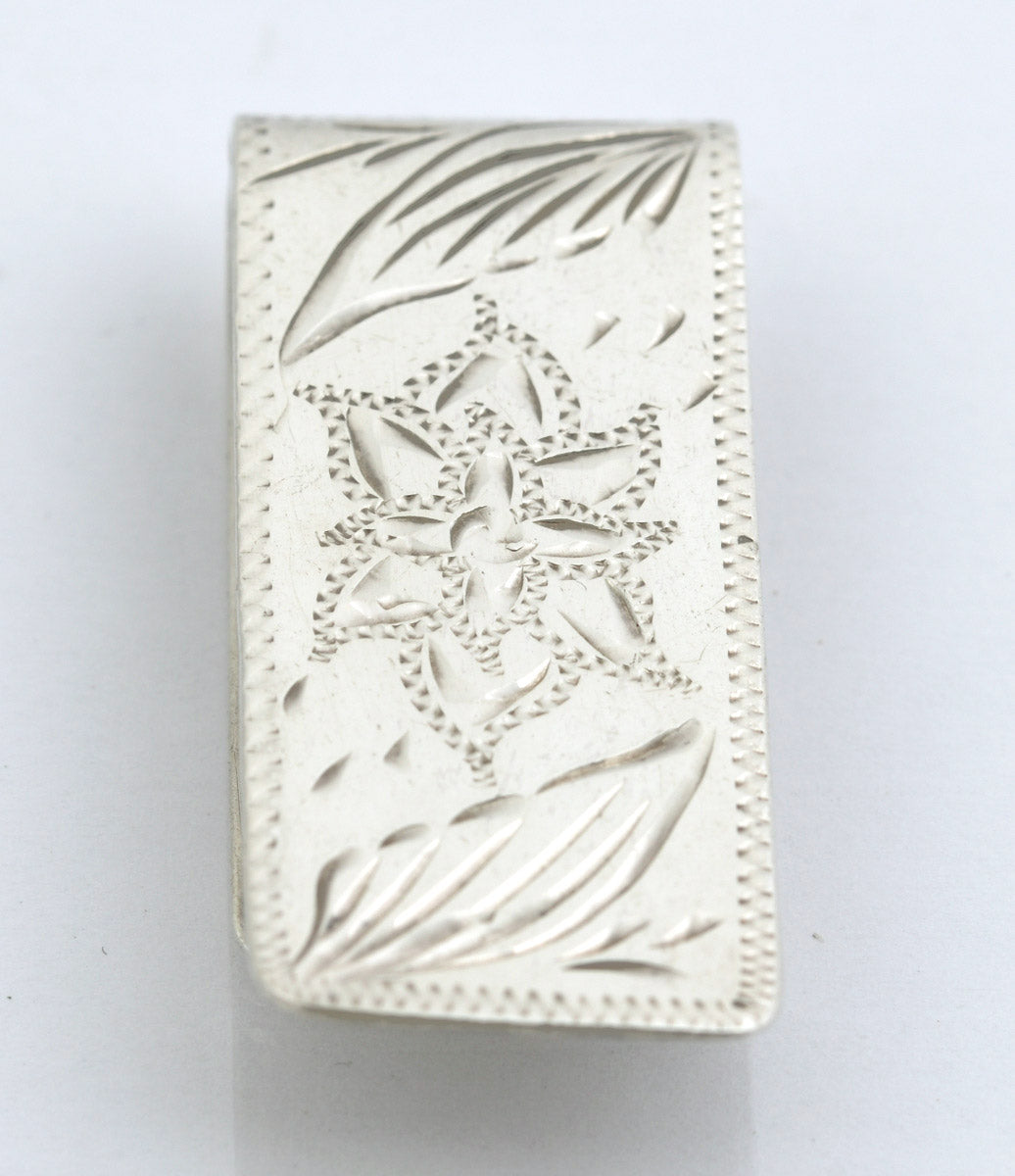 Vintage Mexican Sterling Silver Money Clip With Bright Cut Floral Design