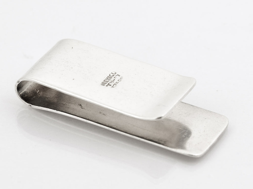 Vintage Mexican Sterling Silver Money Clip With Bright Cut Floral Design