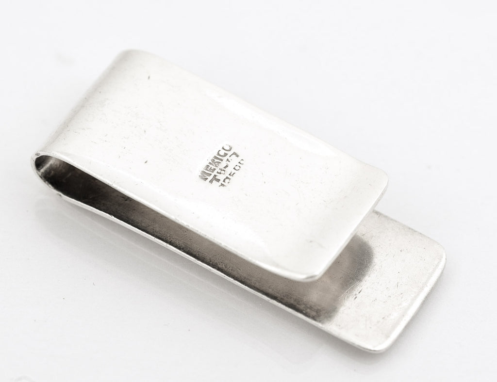 Vintage Mexican Sterling Silver Money Clip With Bright Cut Floral Design