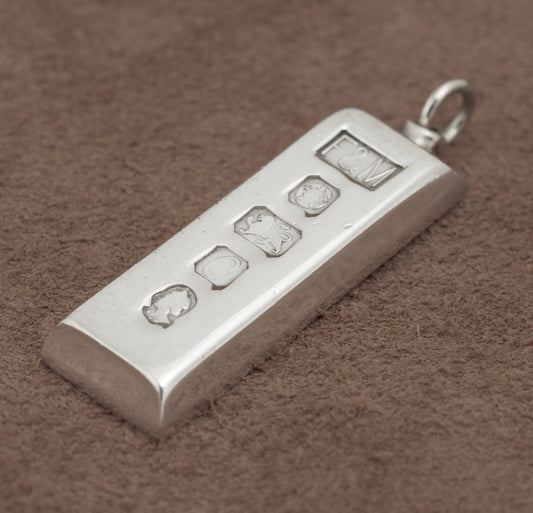 Vintage 925 Sterling Silver Heavy Ingot Pendant Sheffield 1977 Feature Hallmarks(B2205)