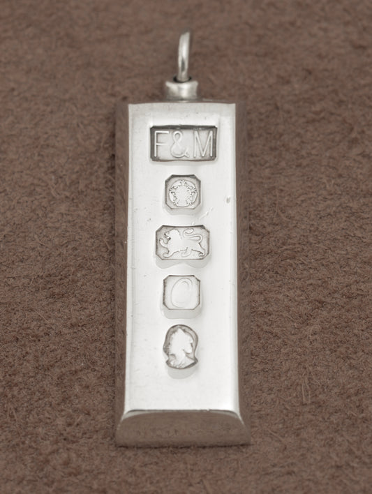 Vintage 925 Sterling Silver Heavy Ingot Pendant Sheffield 1977 Feature Hallmarks(B2205)