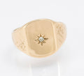 Vintage 9ct Yellow Solid Gold Men's Signet Ring Diamond Set Hallmarked 1973 UK Size P  (B2212)