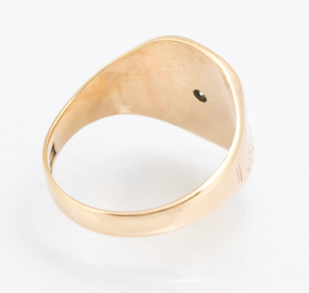 Vintage 9ct Yellow Solid Gold Men's Signet Ring Diamond Set Hallmarked 1973 UK Size P  (B2212)