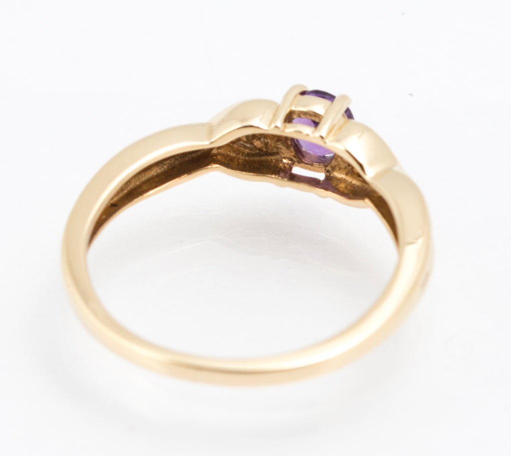Elegant 9ct Yellow Gold Ladies Natural Amethyst & Diamond Ring Vintage 1990's (B2214)