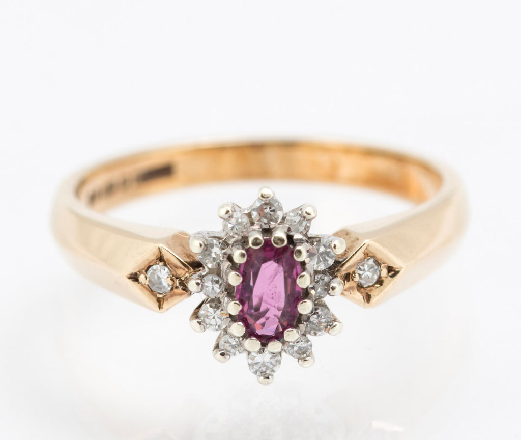 Vintage 9ct Yellow Gold Natural Ruby & Diamond Elegant Ladies Ring UK Size N (B2215)