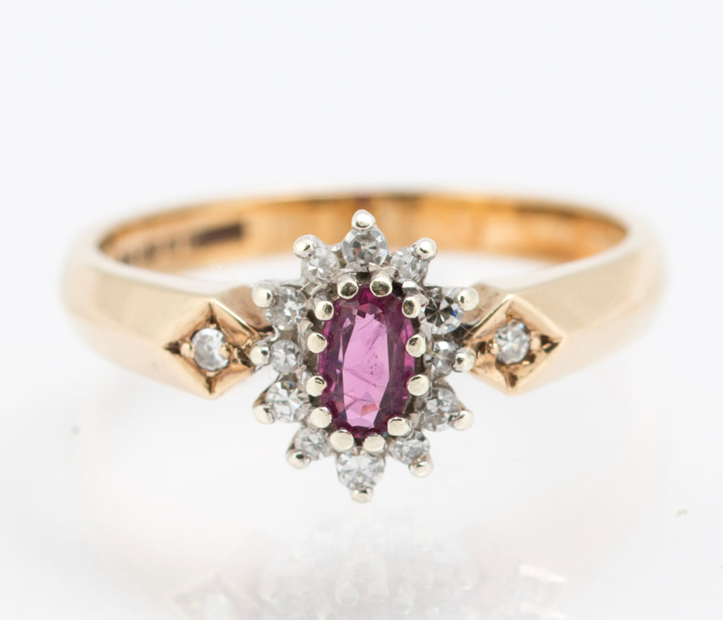 Vintage 9ct Yellow Gold Natural Ruby & Diamond Elegant Ladies Ring UK Size N (B2215)