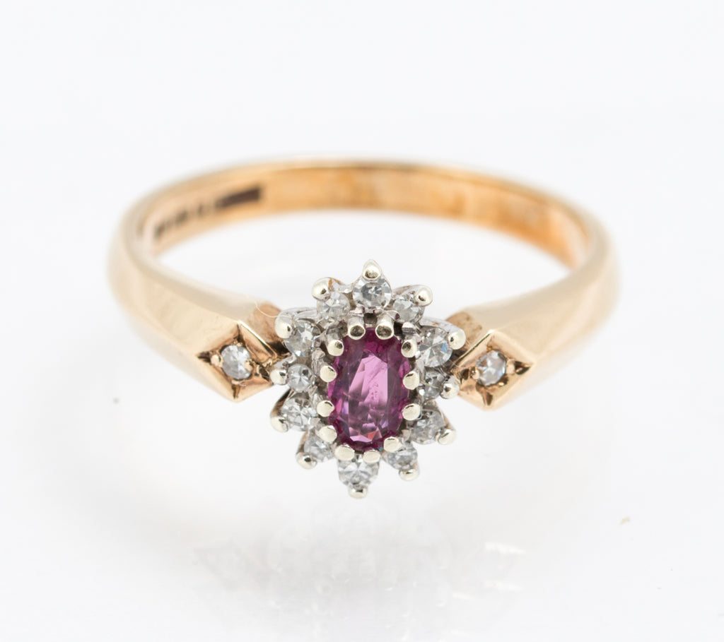 Vintage 9ct Yellow Gold Natural Ruby & Diamond Elegant Ladies Ring UK Size N (B2215)