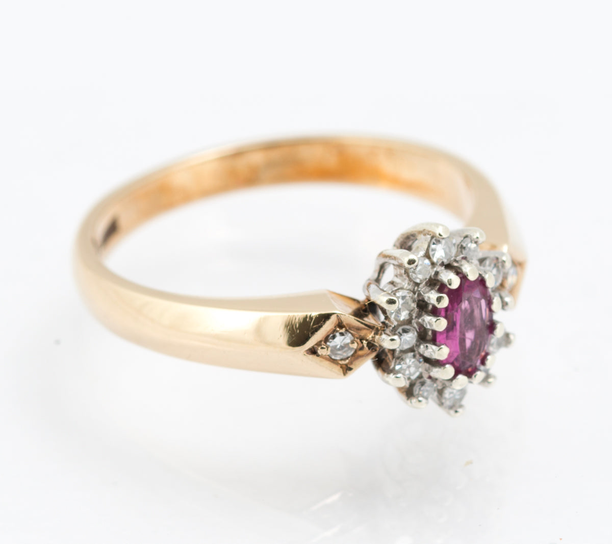 Vintage 9ct Yellow Gold Natural Ruby & Diamond Elegant Ladies Ring UK Size N (B2215)