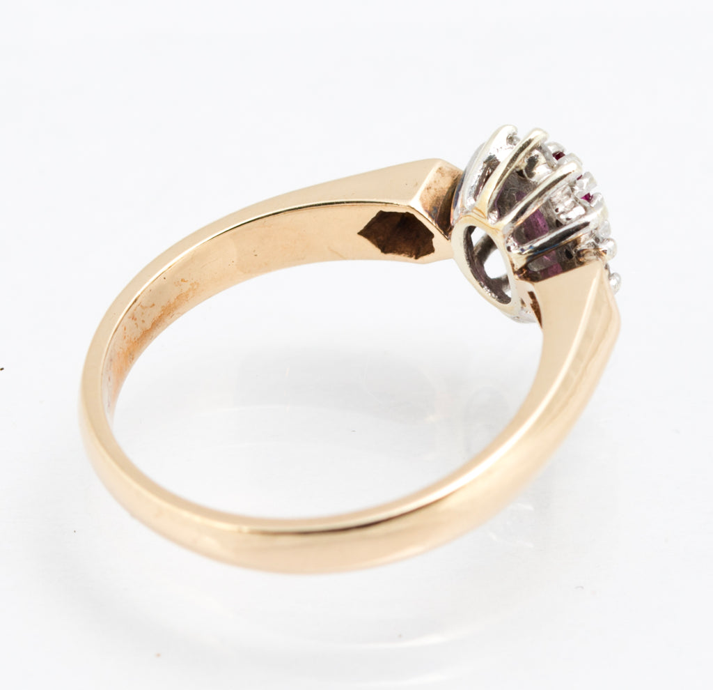 Vintage 9ct Yellow Gold Natural Ruby & Diamond Elegant Ladies Ring UK Size N (B2215)