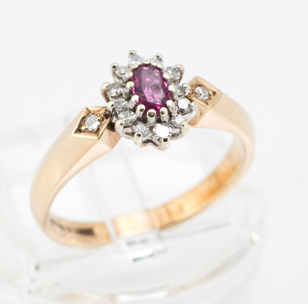 Vintage 9ct Yellow Gold Natural Ruby & Diamond Elegant Ladies Ring UK Size N (B2215)
