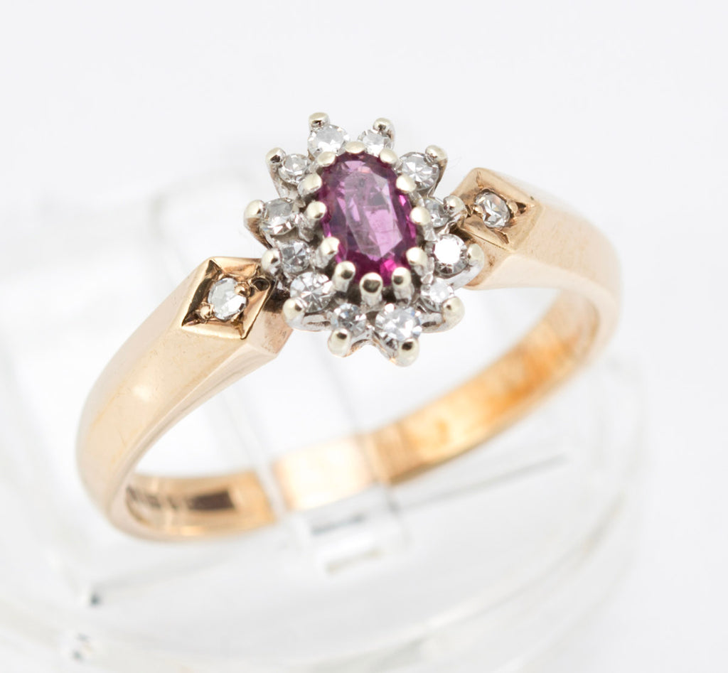 Vintage 9ct Yellow Gold Natural Ruby & Diamond Elegant Ladies Ring UK Size N (B2215)
