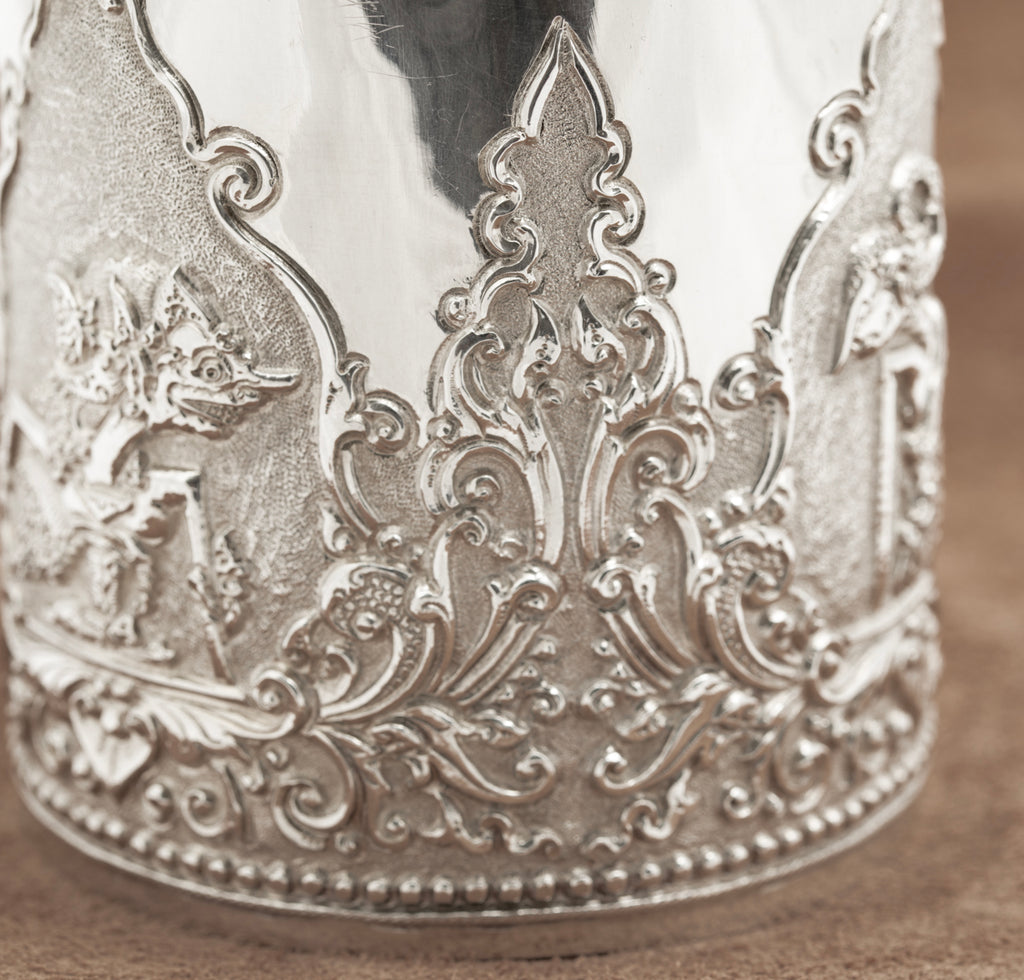 Vintage Indonesian .800 Silver LIdded Jar Wayang Theatre Design Yogya Hallmarks  (B2225)