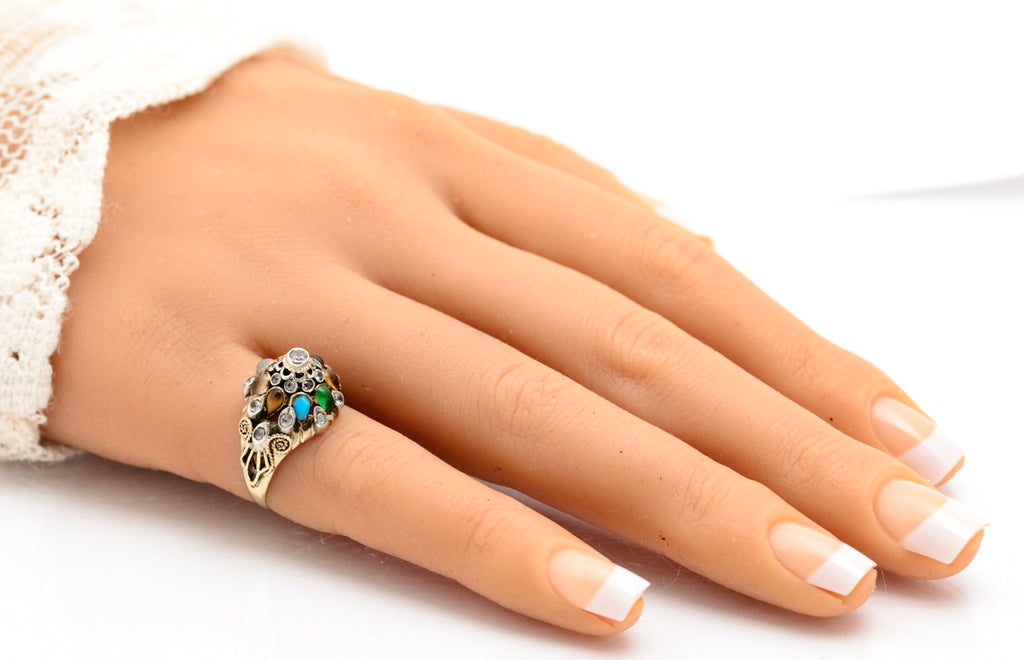 Vintage 14ct Gold & Gemstone Princess Harem Ring Mid 20th Century UK Size L (B2227)