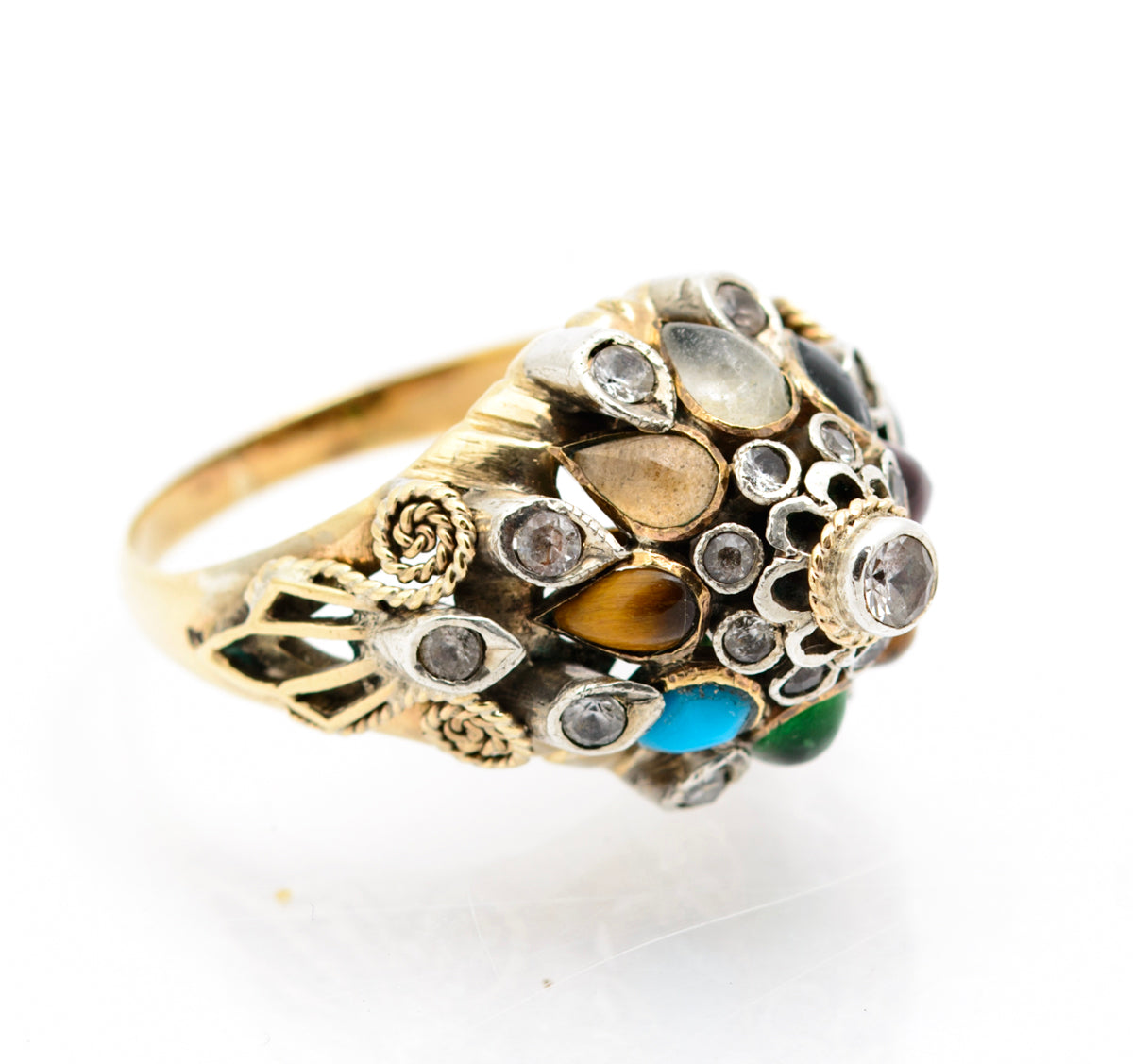 Vintage 14K Gold & Gemstone Princess Harem Ring Mid 20th Century Size L (B2227)