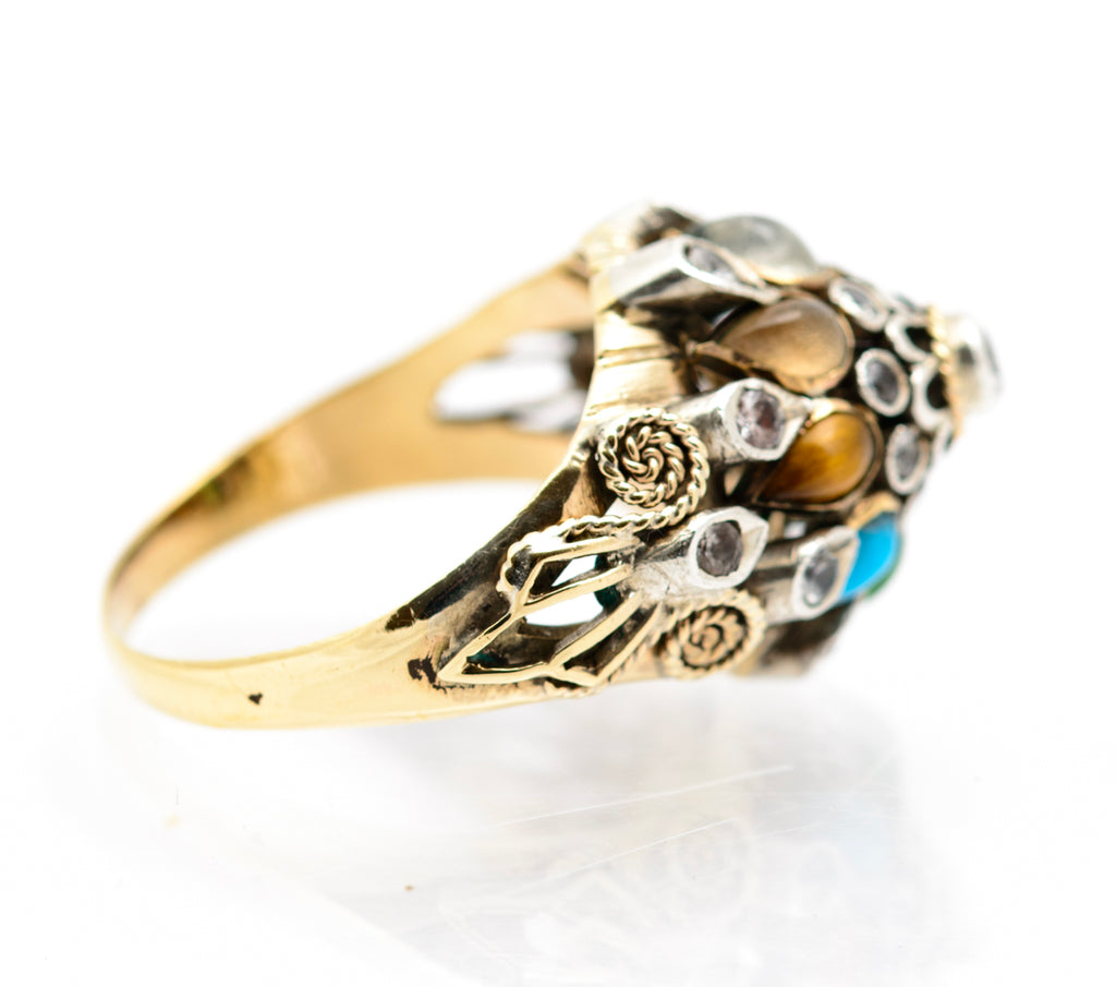 Vintage 14ct Gold & Gemstone Princess Harem Ring Mid 20th Century UK Size L (B2227)