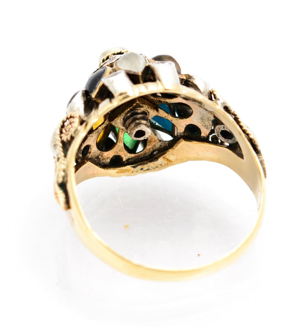 Vintage 14ct Gold & Gemstone Princess Harem Ring Mid 20th Century UK Size L (B2227)