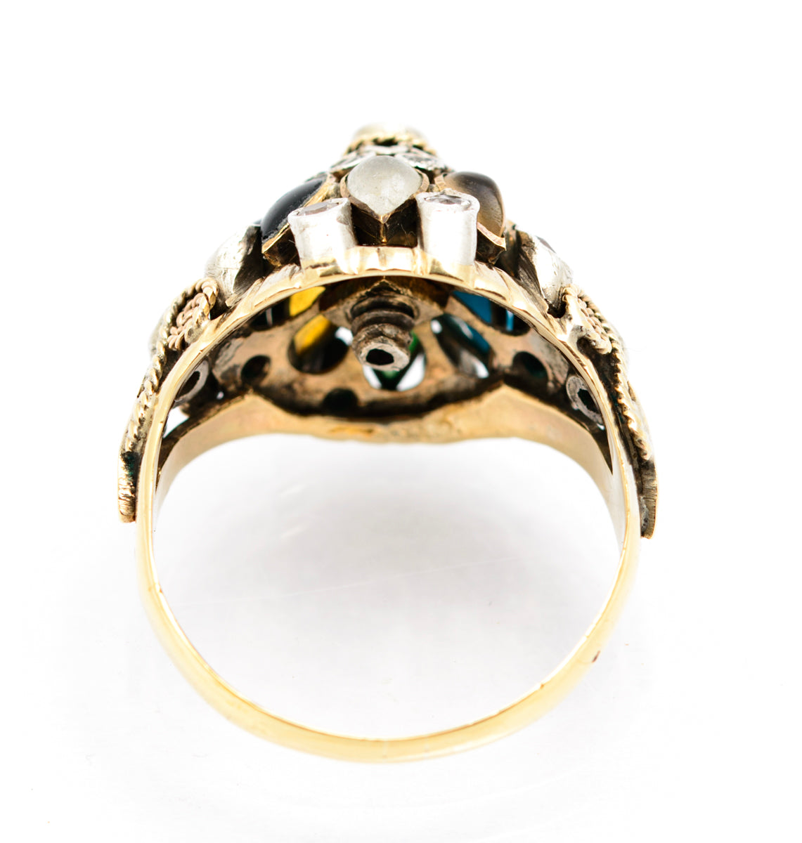 Vintage 14ct Gold & Gemstone Princess Harem Ring Mid 20th Century UK Size L (B2227)