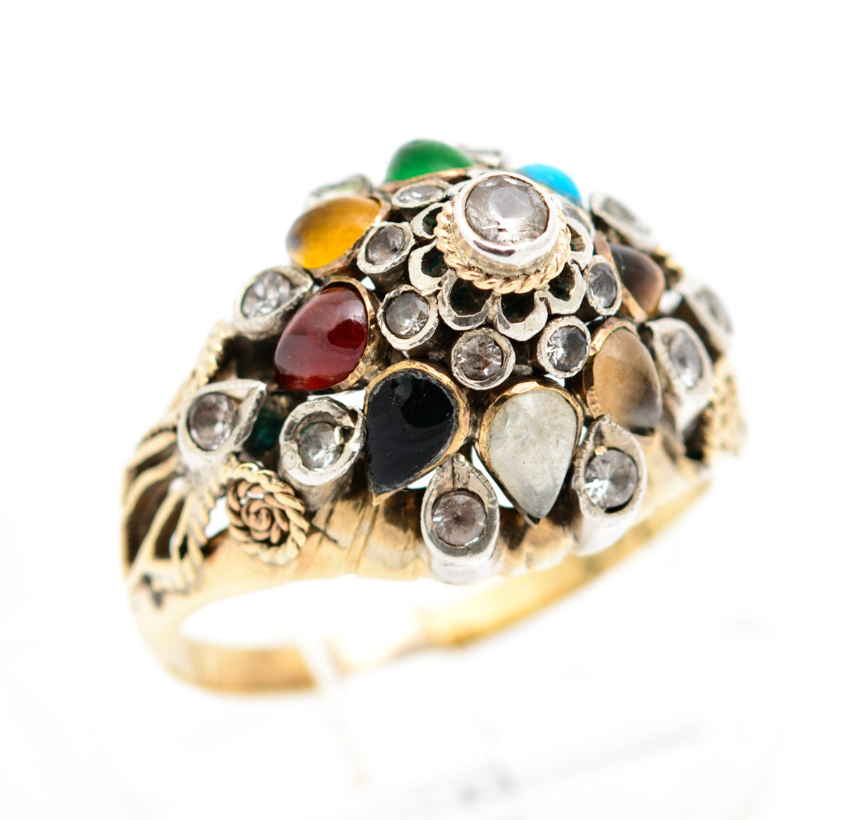 Vintage 14K Gold & Gemstone Princess Harem Ring Mid 20th Century Size L (B2227)