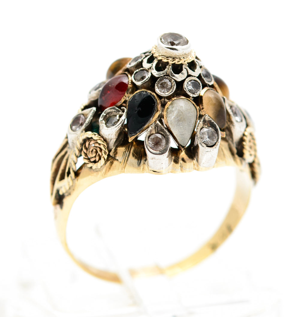 Vintage 14ct Gold & Gemstone Princess Harem Ring Mid 20th Century UK Size L (B2227)