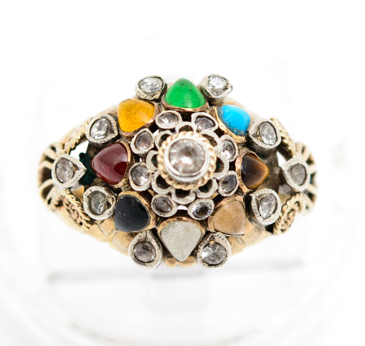 Vintage 14ct Gold & Gemstone Princess Harem Ring Mid 20th Century UK Size L (B2227)
